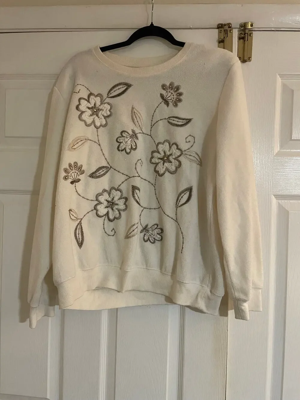 Vintage Alfred Dunner Floral print cream and gold novelty sweater size large